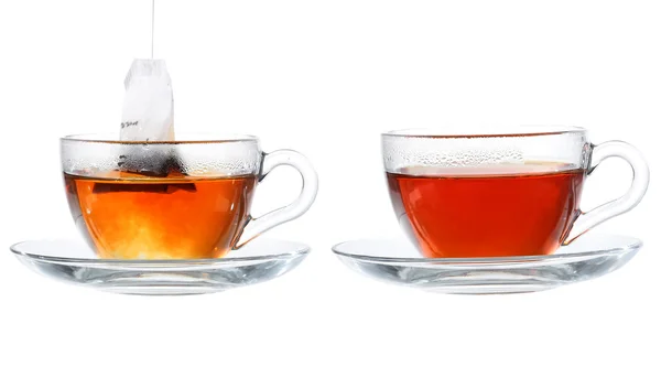 Conjunto de tazas con té aislado sobre fondo blanco . — Foto de Stock