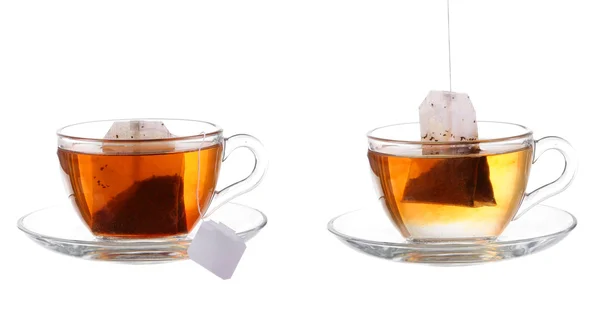 Conjunto de tazas con té aislado sobre fondo blanco . — Foto de Stock
