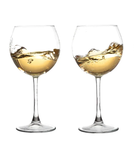 Weißweinsammlung - Prost! Gläser mit Weißwein klappern. isoliert auf ...