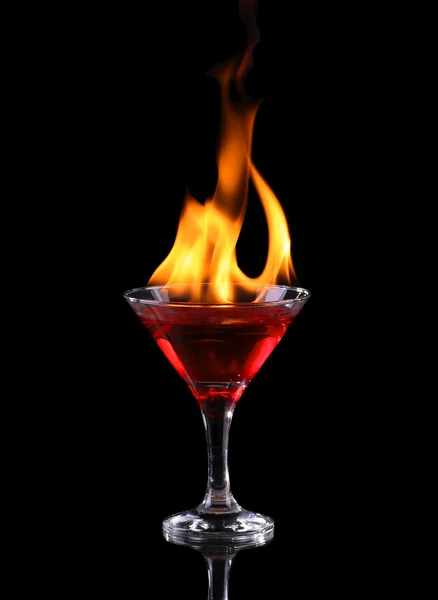 Flaming cocktail over black — Stock Photo, Image