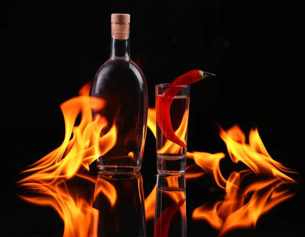 Stack of tequila on fire — Stock Photo, Image