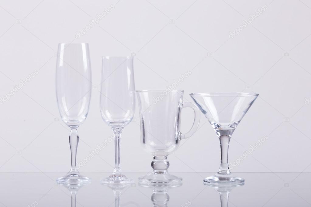 Different types of glasses for alcohol drink