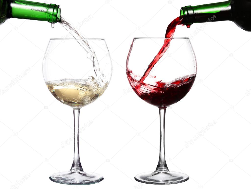 Red and white wine poring in two glasses