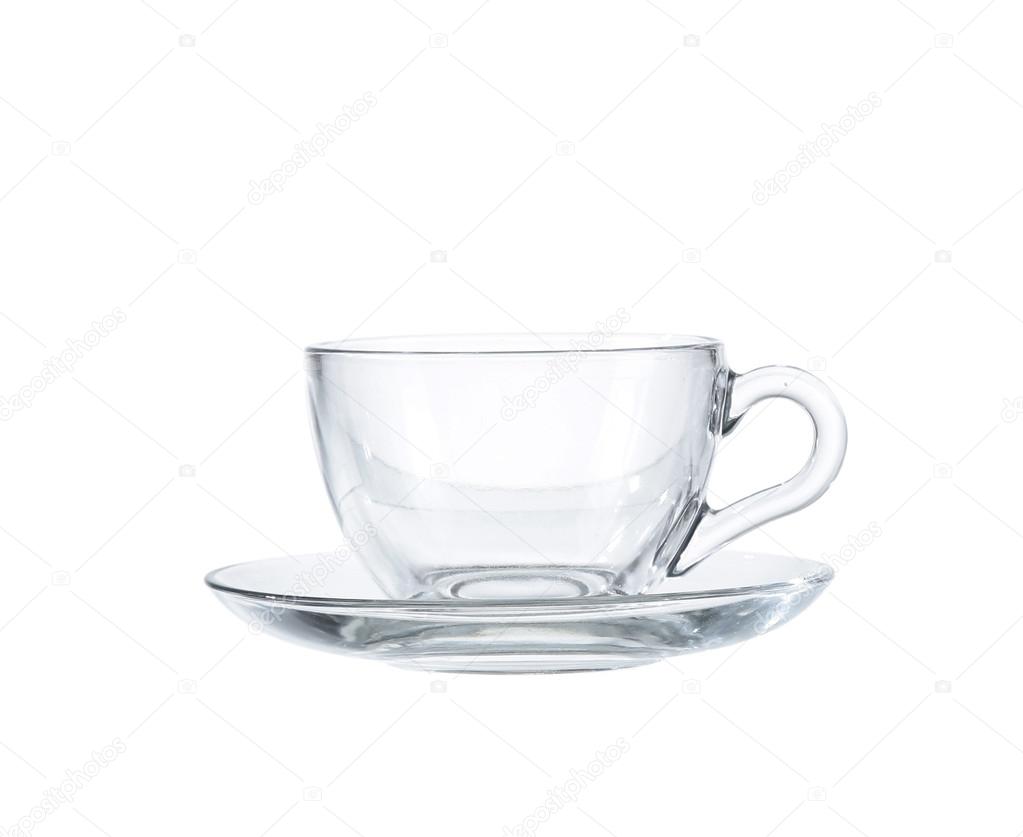 Empty glass tea cup. Isolated on white background