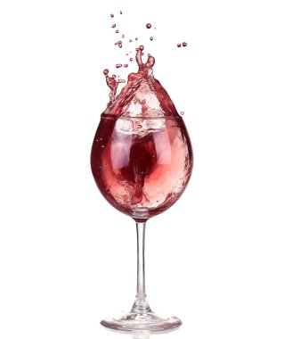 şarap koleksiyonu - bir bardak kırmızı şarap sıçramasına. Beyaz arka plan üzerinde izole