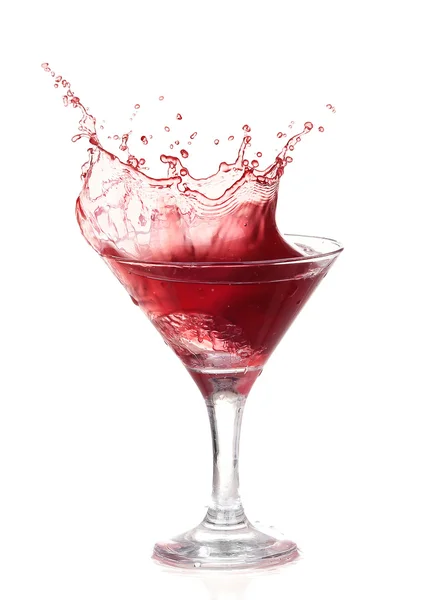 Weinsammlung - spritzender Rotwein im Glas. isoliert auf weißem Hintergrund — Stockfoto