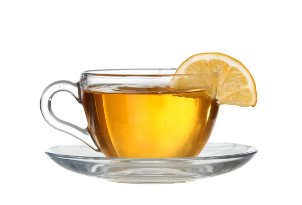 Chá de limão com um respingo em um fundo branco — Fotografia de Stock