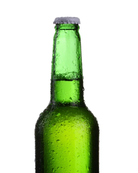 Small green beer bottle with drops — Stock Photo, Image