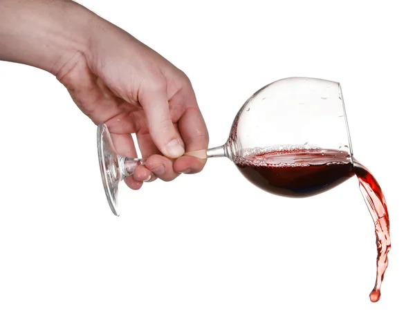 Hand wine splash in glass isolated on white — Stock Photo, Image