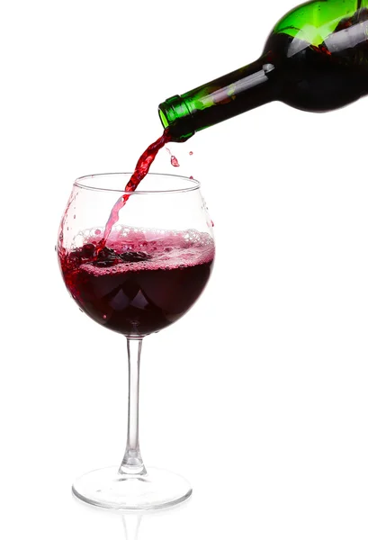 Red wine pouring on white background — Stock Photo, Image