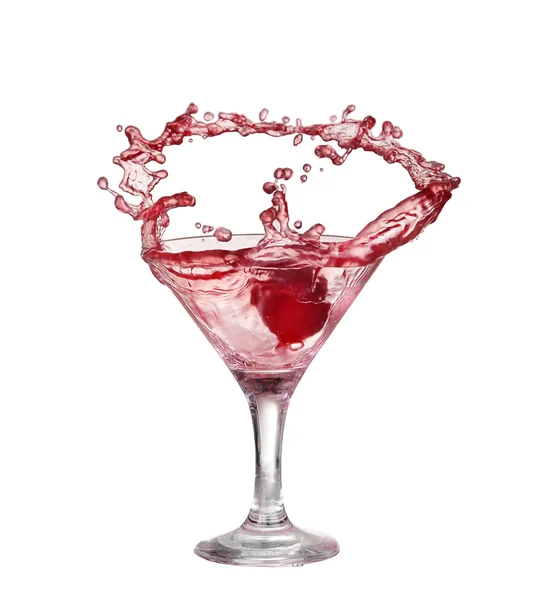 Weinsammlung - spritzender Rotwein im Glas. isoliert auf weißem Hintergrund — Stockfoto