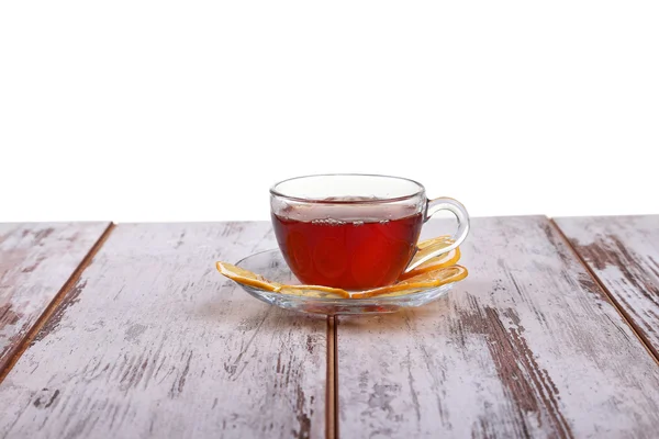 紅茶と白い背景で隔離ガラス皿にレモン グラス — ストック写真