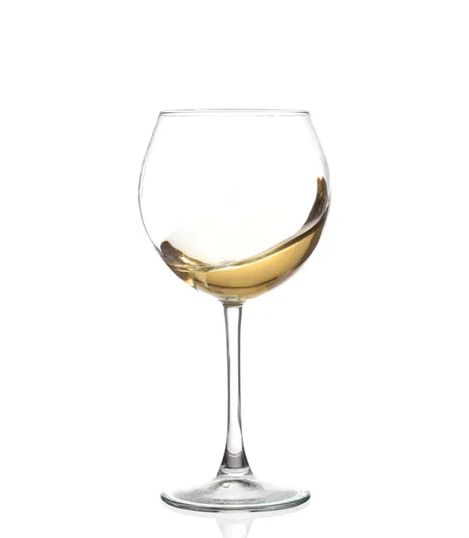 WHITE wine swirling in a goblet wine glass, isolated on a white background — Stock Photo, Image