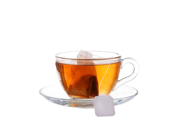 Üveg tea Bag-vége. Elszigetelt fehér background, a Vágógörbe — Stock Fotó