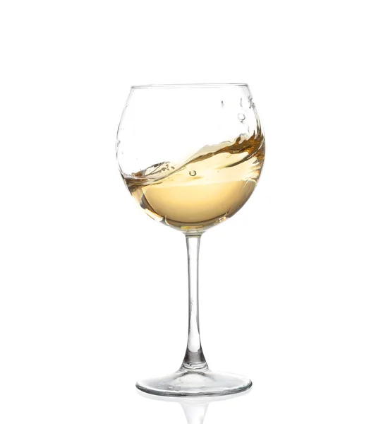 WHITE wine swirling in a goblet wine glass, isolated on a white background Stock Photo