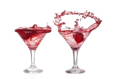 şarap koleksiyonu - bir bardak kırmızı şarap sıçramasına. Beyaz arka plan üzerinde izole