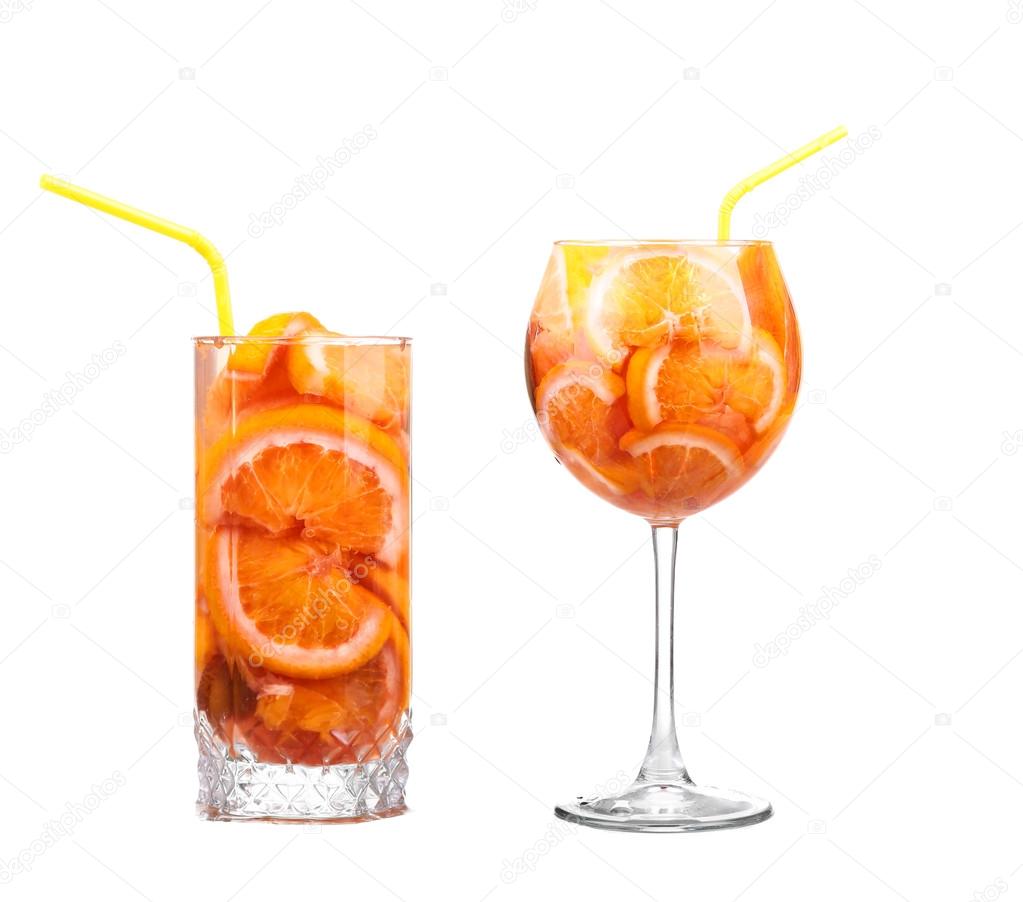pitcher with a refreshing drink with lemon slices of orange and 