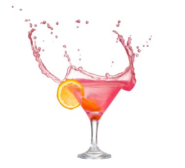 Beyaz arka plan sıçrama üzerinde izole taze pembe kokteyl, limon