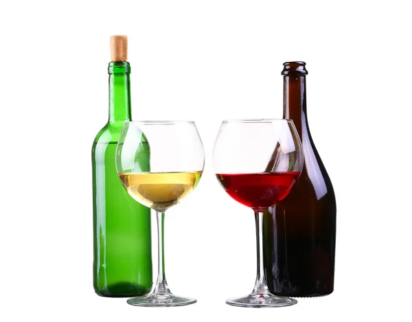 Red and white wine bottles on white background — Stock Photo, Image