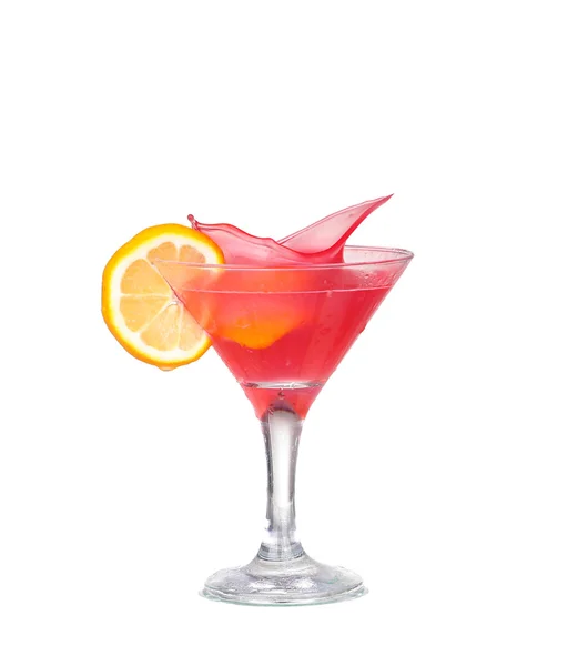 Fresh pink cocktail, lemon isolated on white background splash — Stock Photo, Image