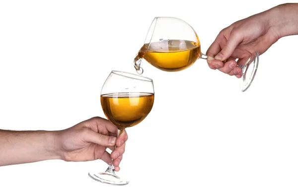 Salpicos de vinho de mão em vidro isolado em branco — Fotografia de Stock
