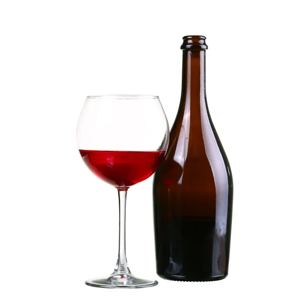 Red Wine bottle and glass on white background — Stock Photo, Image