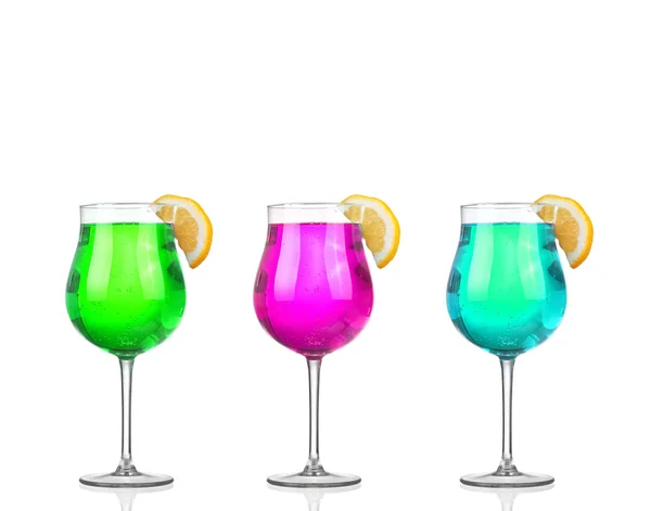 Set of beautiful shot glasses filled with colored alcoholic cock — Stock Photo, Image