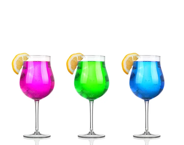 Set of beautiful shot glasses filled with colored alcoholic cock — Stock Photo, Image