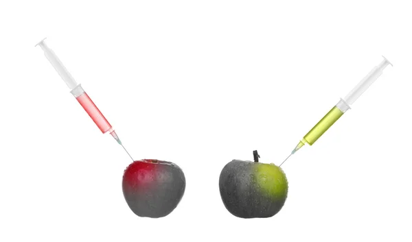 Collage manzana conseguir color por bioingeniería — Foto de Stock