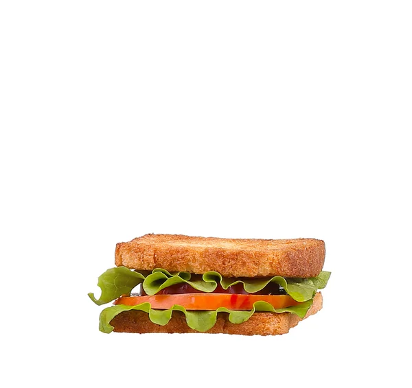 Sandwich con Tomates, Jamón y Queso aislado sobre blanco — Foto de Stock