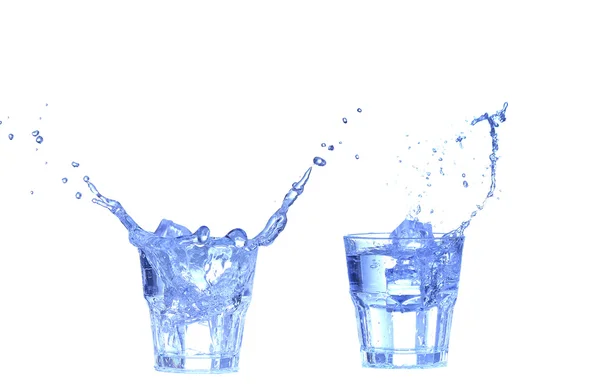 Collage Glass of water, ice and slice of fresh lemon on a white background — Stok Foto