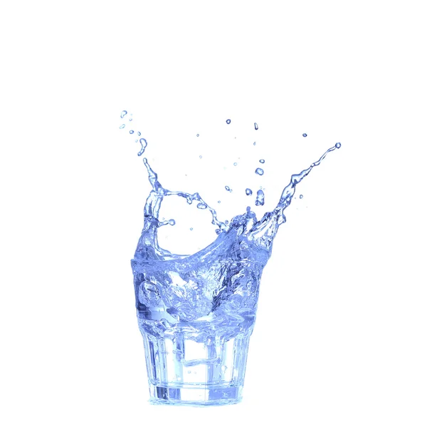 Bicchiere d'acqua, ghiaccio e fetta di limone fresco su fondo bianco — Foto Stock