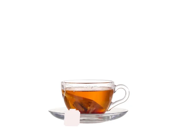 Chá em copo de vidro isolado no fundo branco — Fotografia de Stock