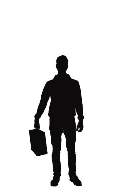 Beyaz arka plan üzerinde izole Studio tam uzunlukta Ellerin kalçalar üzerinde duran bir beyaz iş adamı siluet