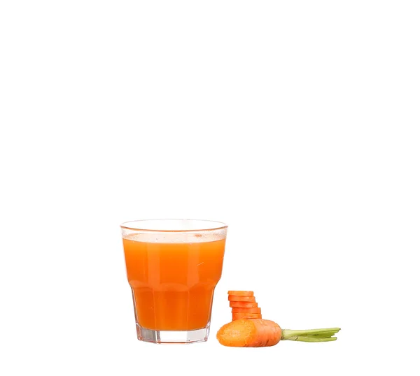 Carrot juice and slices of carrot isolated on white — Stock Photo, Image