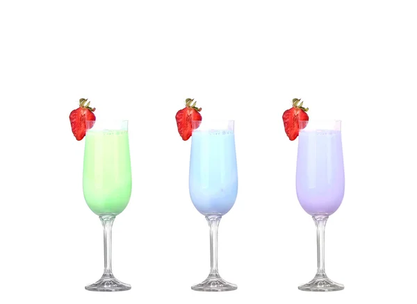 Erfrischungscocktail in drei Farben auf weißem Isolat — Stockfoto