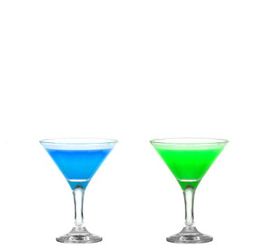 Renkli kokteyller ile iki martini bardak - hurray !!