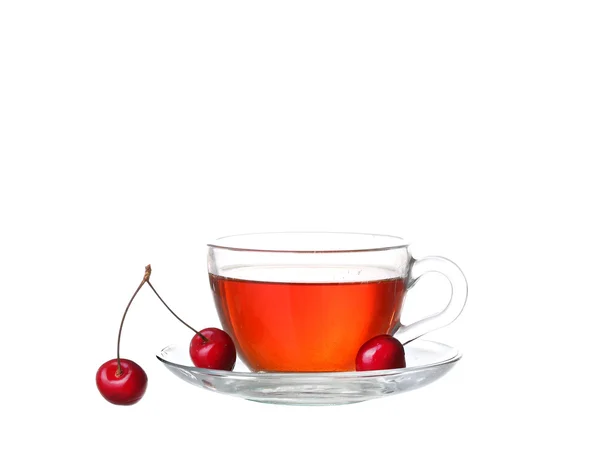 Té con cereza sobre blanco — Foto de Stock