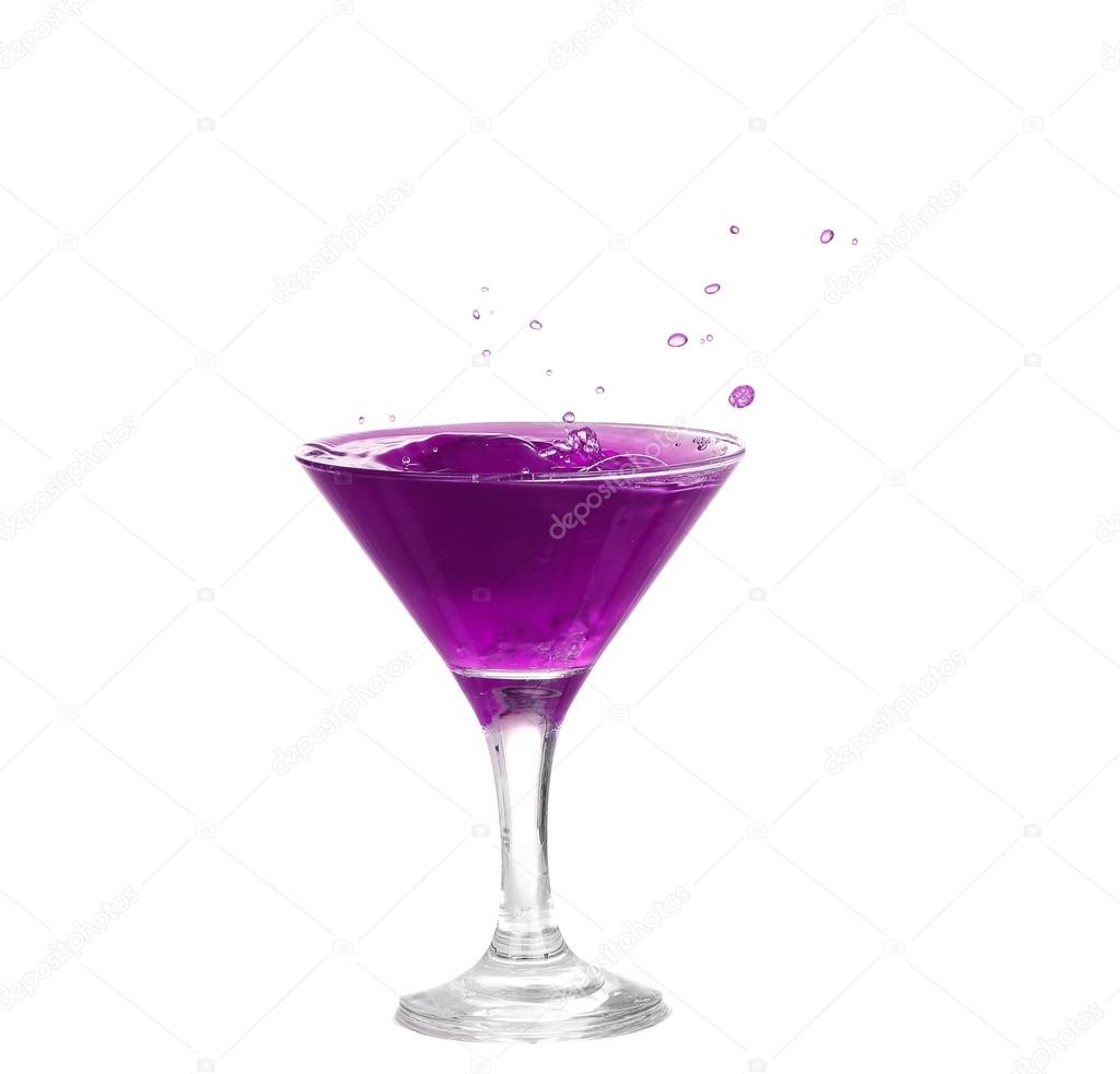  purple cocktail with splash isolated on white background