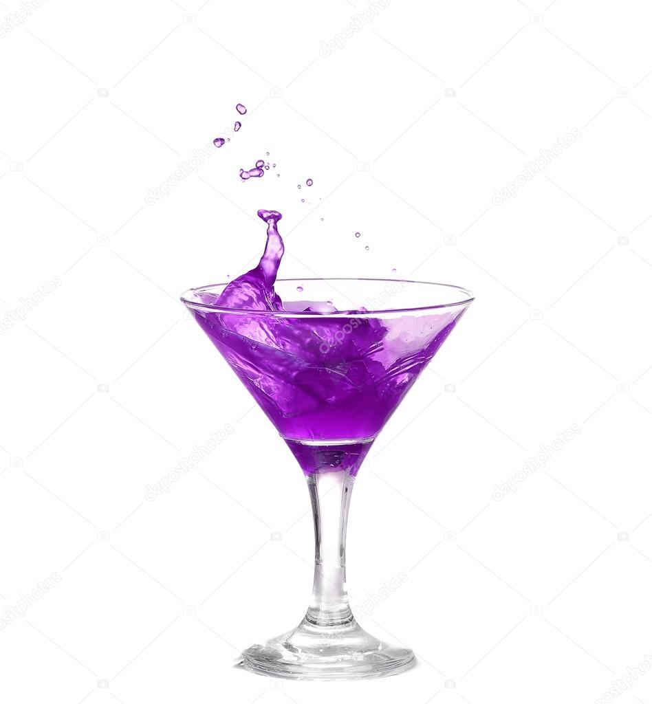  purple cocktail with splash isolated on white background