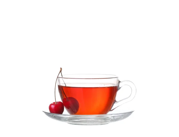 Té con cereza sobre blanco — Foto de Stock