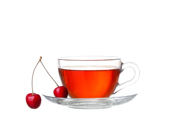茶与白樱桃 — 图库照片
