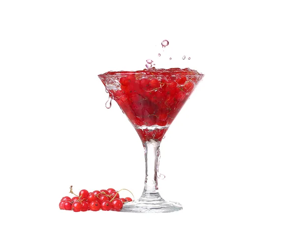 Water with red currants isolated on white — Stock Photo, Image