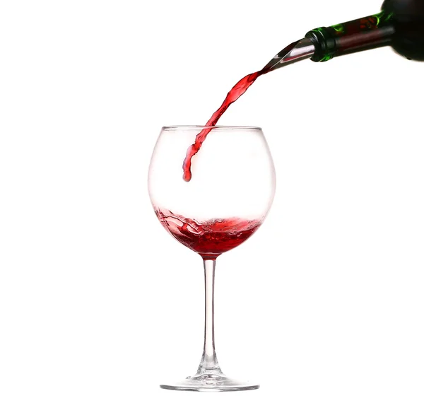 Collage Collezione di vini - Spruzzare il vino rosso in un bicchiere. Isolato su fondo bianco e pourer — Foto Stock