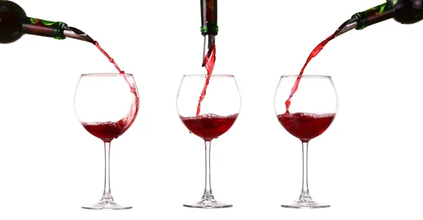 Collage Collection de vins - Verser du vin rouge dans un verre. Isolé sur fond blanc et verseur — Photo