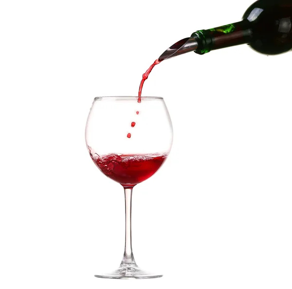 Wine collection - Splashing red wine in a glass. Isolated on white background and pourer — Stock Photo, Image