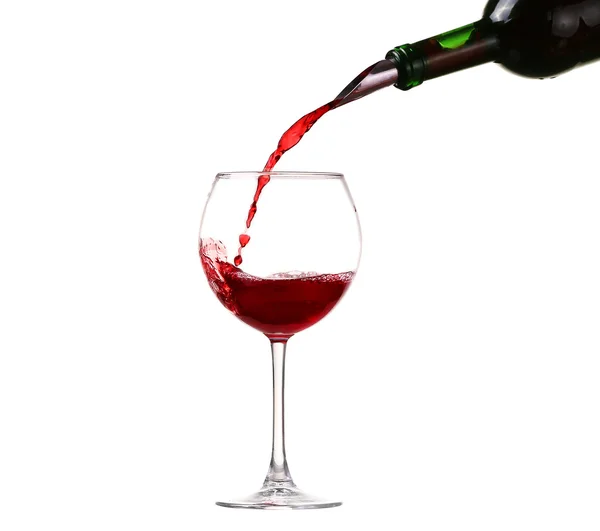 Wine collection - Splashing red wine in a glass. Isolated on white background and pourer — Stock Photo, Image