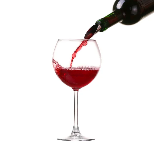 Wine collection - Splashing red wine in a glass. Isolated on white background and pourer — Stock Photo, Image