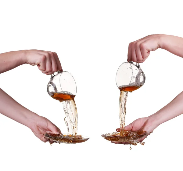 Collage tazza di tè in vetro con spruzzi — Foto Stock