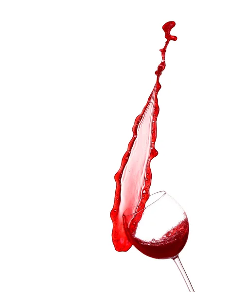 Red wine splashing from glass, isolated on white background — Stock Photo, Image